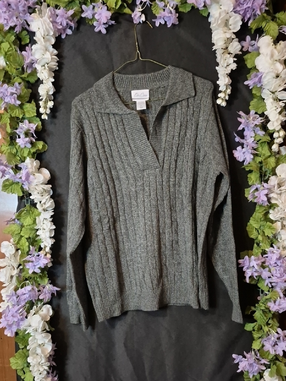 Soft Cable-Knit V-Neck Sweater in Gray by Bend Over